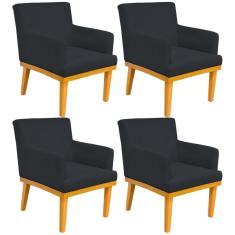 Kit 04 Poltronas Decorativa Para Sala de Estar Base Mel Beatriz W01 Corano Preto - Lyam Decor