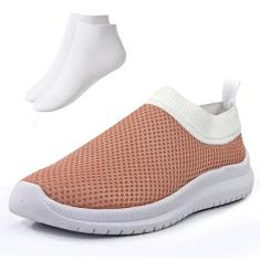 Kit Tênis Meia Feminino Sem Cadarço Tela Respirável Extra Leve + Meia Branca Cano Curto