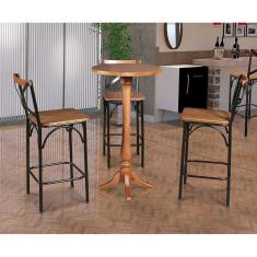Conjunto Bistrô Industrial Mesa Madeira com 3 Banquetas Alta Paris - Castanha