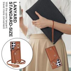 Capa de telefone carteira crossbody para Samsung Galaxy S21 FE S23 S22 Plus Note 20 Ultra A54 A53 A14 5G slot para cartão capa de couro com cordão, preta, para Galaxy S22 Plus