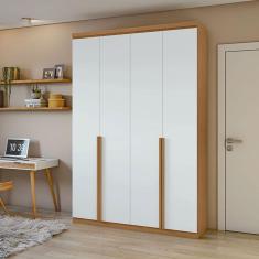 Guarda Roupa Solteiro Ambiente Alonzo 4 Portas Amêndoa Clean Branco - Lopas