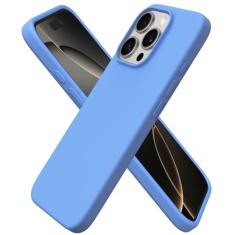 ORNARTO Capa protetora à prova de impacto com 3 camadas de borracha de gel macio, de silicone líquido, fina, com forro de microfibra antirriscos para iPhone 16 Pro de 6,3”, azul-celeste