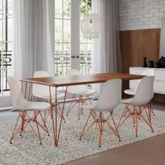 Conjunto de Mesa Eames Clips de Ferro Cobre Tampo Amêndoa 135x75 6 Cad