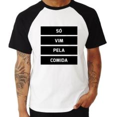 Camiseta Raglan Só vim pela comida - Foca na Moda, Branco, Preto, P