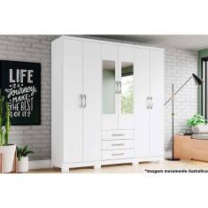 Guarda Roupa 6 Portas (2 c/ Espelho) e 3 Gavetas c/ Pés Caju DA136 Branco - Henn