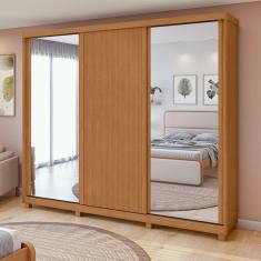 Guarda Roupa Ollie 3 Portas 6 Gavetas com Espelho Lopas - Amendoa Clean/Off White