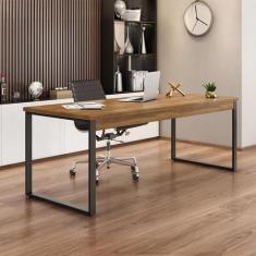 Mesa de Escritório Málaga Nogal e Preta 190 cm - Modern