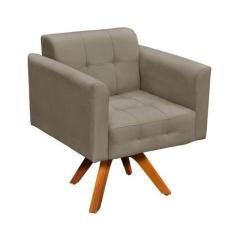 Poltrona Giratória Elisa Suede Marrom Rato Base Madeira - D'ROSSI