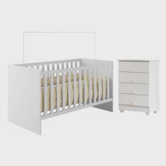 Quarto de Bebê com Berço com Suporte 100% Mdf Life e Cômoda de Bebê 100% Mdf 4 Gavetas Soft