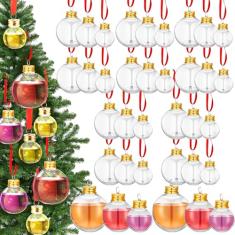 Patelai 48 peças de bolas de bebida de Natal, enfeite de vidro de plástico, enchimento, enfeites de árvore de Natal, lâmpadas transparentes para decoração de festas de fim de ano, ambientes internos e