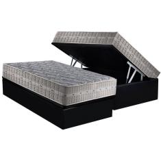 Cama Box Baú Solteiro: Colchão Molas Ensacadas D Angelis Royal + Base Crc Suede Black (88x188)