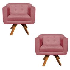 Poltrona Sala Decorativa Kit 2 Julia Giratória Madeira Suede Rosê D01-