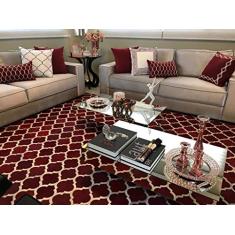 Tapete em Couro, Desenho Geométrico, Tapecouro, Vermelho/Branco