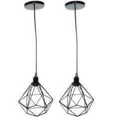 2 Pendentes Aramado Diamante Cabo 2 Mt Luminária Lustre Luxo Industria