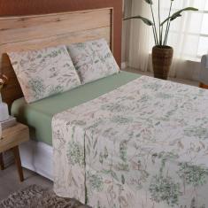 Lençol Solteiro Malha Fio Penteado Algodão 3 Peças - Verde
