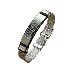 Pulseira Masculina Malha De Aço Oração Pai Nosso Em Espanhol