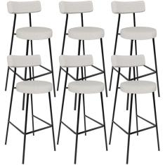 Kit 06 Banquetas Altas Cozinha Bar Sala De Jantar Em Aço Milão L02 Bouclê Cru - Lyam Decor