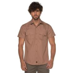 Camisa Manga Curta Slim Masculina Bolso Algodão Lisa Moderna - TEODORO