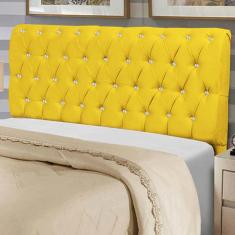 Cabeceira Estofada Paris 195CM King Strass Courino Amarelo - D A decor