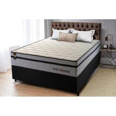 Conjunto Cama Box c/ Molas Ensacadas Preston Cinza Casal 138x188x71