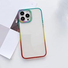 Capa de telefone transparente transparente colorida a laser gradiente de luxo para iPhone 14 13 12 Pro Max 14 Plus lente de metal capa de acrílico rígido, A, para iPhone 14Pro MAX