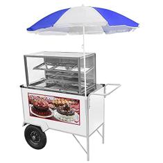 Carrinho de Doces Cefaz Branco Rodas Pneumáticas e Guarda Sol Bl25p/gs