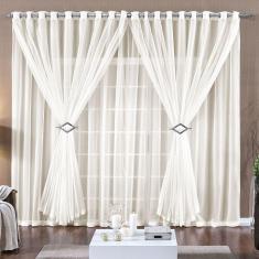 Cortina Paula 2,00M X 1,70M Palha Tecido Voal Leve Clean Para Sala Ou Quarto