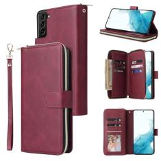 Furiet Capa carteira para Samsung Galaxy S22 Plus S22+ 5G com alça de pulso, 9+ compartimentos para cartões, bolsa fina com zíper, capa de telefone de corpo inteiro de couro PU de luxo para S22+5G