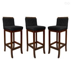 Kit 3 Banquetas Alta para Balcão Nice em Madeira Matelassê Suede Preto CCS