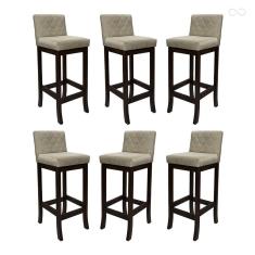 Kit 6 Banquetas Alta com Encosto Matelassê Tóquio Madeira Maciça Suede Bege CCS
