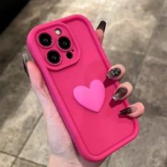 Capa de telefone de silicone com coração de amor 3D bonito para iphone 15 14 13 12 11 Pro Max 7 8 Plus XR XS SE X Candy Lens Protectiou capa, rosa, para iphone 8 plus