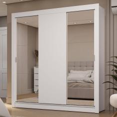 Guarda-roupa Casal 3 Portas Correr Espelhos 2 Gavetas Branco