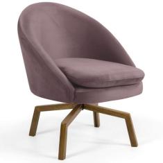 Poltrona Decorativa Base Ka Madeira Rafa B-305 Veludo Rosê - Domi, Ros