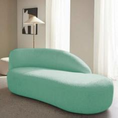 Divã Recamier Curvo Luna 140cm Lado Direito Suede Azul Tiffany - Amare