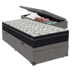 Cama Box Baú Cinza E Colchão Airtech 150 Espuma D45 Solteiro Ortobom