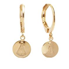 Brinco De Argolinha Religioso Nossa Senhora Folheado A Ouro 18K
