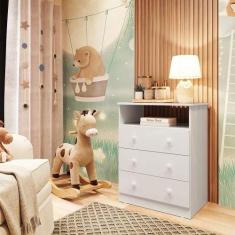 Cômoda Infantil 3 Gavetas 100% MDF Smim New Móveis Peroba Branco Brilh