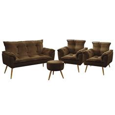 Kit Poltrona Namoradeira e 2 Poltronas Decorativas Beta Puff Solar Sued Marrom Aradecor