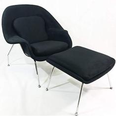 Poltrona Womb Chair veludo preto com puff - Poltronas do Sul