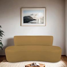Sofá Curvo Orgânico 120cm 2 Lugares Bouclé Antonela Caramelo