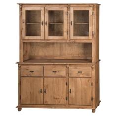 Armário de Cozinha com Cristaleira de Vidro e Madeira Antique com 6 Po