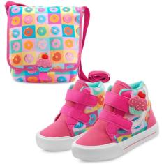 Kit Tênis Infantil Menina Com Bolsinha Feminino Cupcake Mz Shoes, Pink