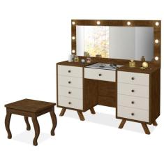 Penteadeira Camarim com espelho banqueta LED Luapa Mila - Malbec/OFF W