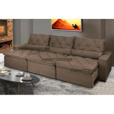 Sofá Lisboa 3,82m Retrátil, Reclinável com Molas no Assento e Almofadas Lombar Tecido Suede 