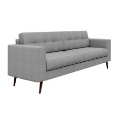 Sofá 3 Lugares Living Pé Palito Linho Cotton Cinza 210 cm