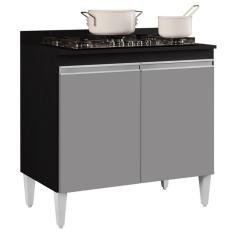 Balcão Para Cooktop 80cm 2 Portas Flórida Preto cinza