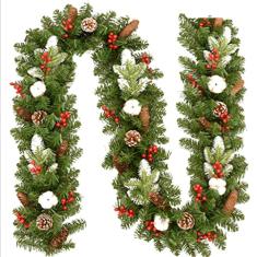 Belas Guirlanda de Natal artificial pré-iluminada guirlanda de natal de 2,7 m/8,8 pés operada por bateria 8 modos de iluminação com luzes led enfeite pendurado diverso