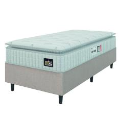 Cama Box Colchão Solteiro Espuma D33 Vangogh Pillow Top 88x188x67cm Branco / Bege Hellen - Suporta até 120kg por Pessoa