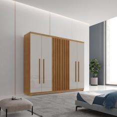 Guarda-roupa 6 Portas com Pés Logan Naturale/Off White/Naturale