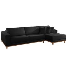 Sofá Cronos 03 Metros Chaise Lado Direito Meu Sofá Online B260 Veludo Preto